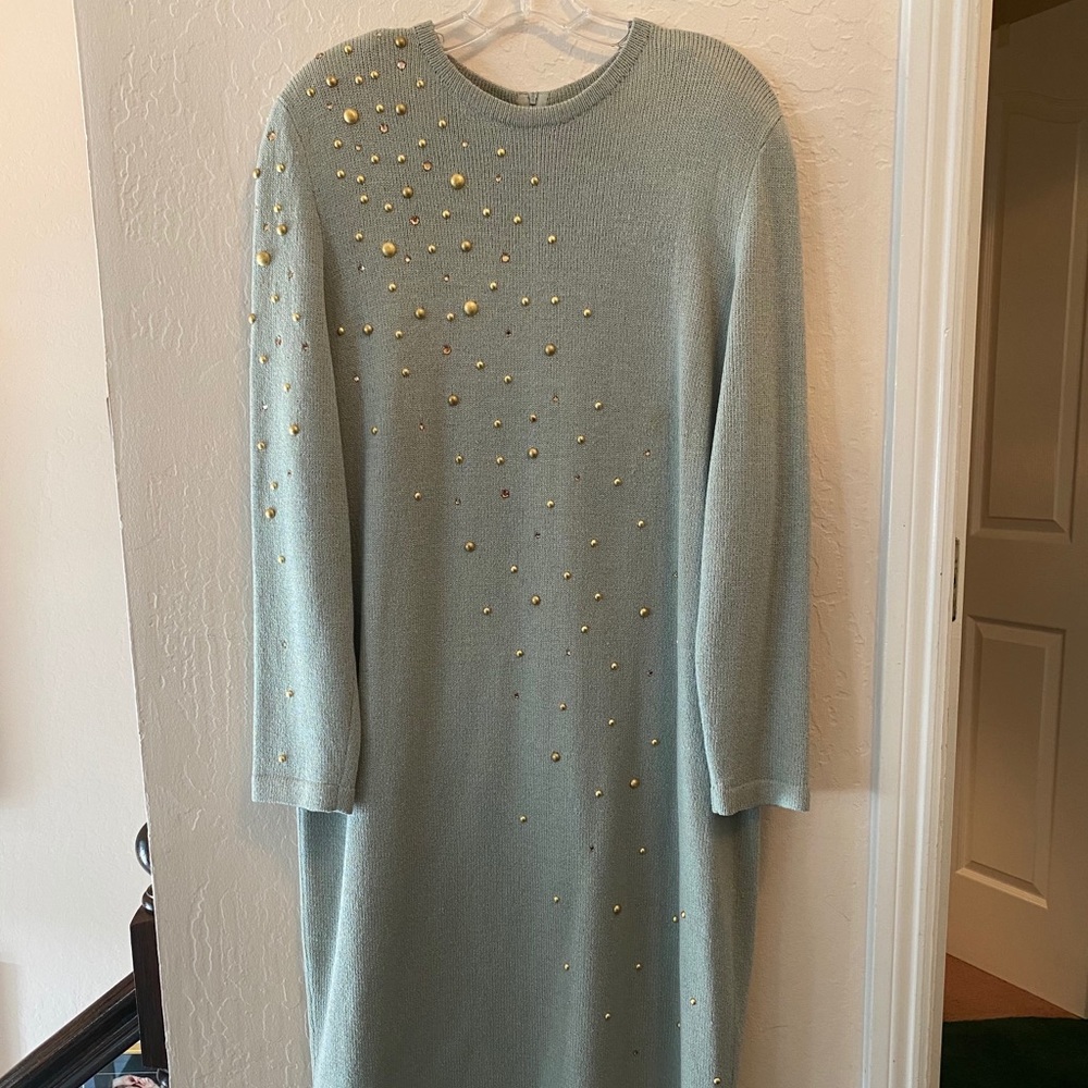 Carolina Herrera Evening Green & Gold KnitDress 14